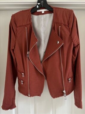 Veronica Beard Linen Moto Jacket - Brick Red